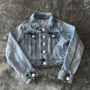 Cat &Jack Cropped Jean Jacket Girls Size 4/5 Embroidered Awesome VGC